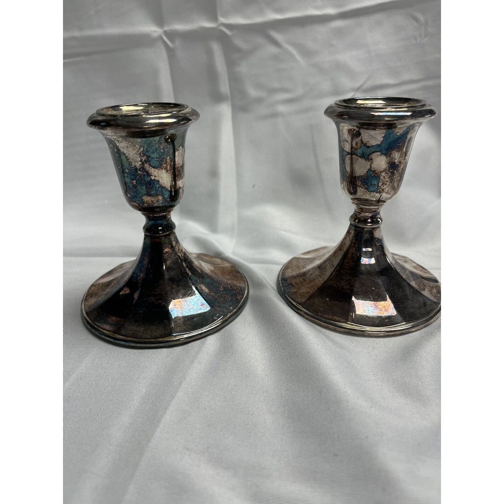 Vintage Gorham Silver plated Holloware Fluted Console Table Candlesticks